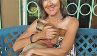 Kath with Charlie the eccentric dachshund in Cadboro Bay